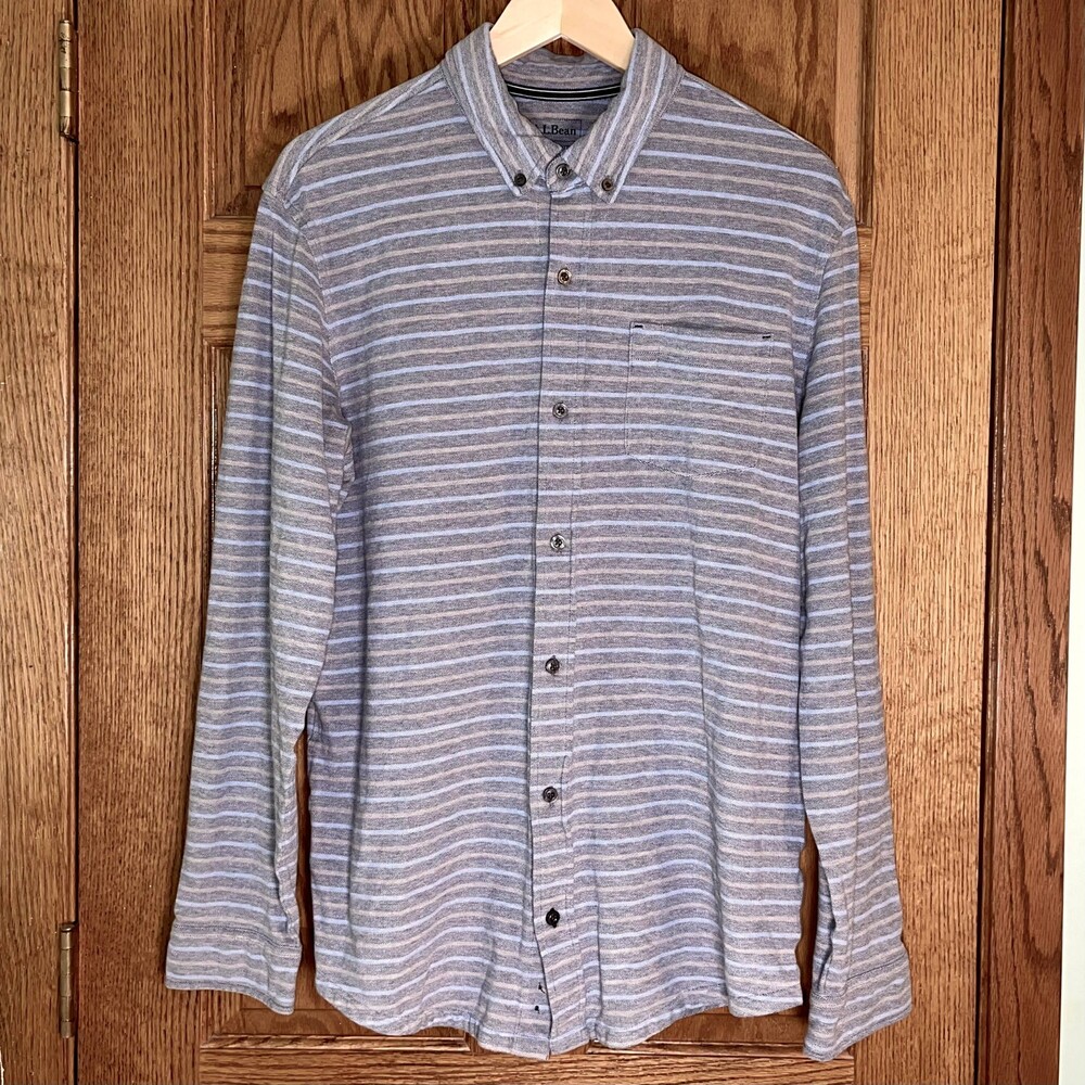 L.L. Bean | Gray Striped Button-Down Slightly Fitted Shirt | Large